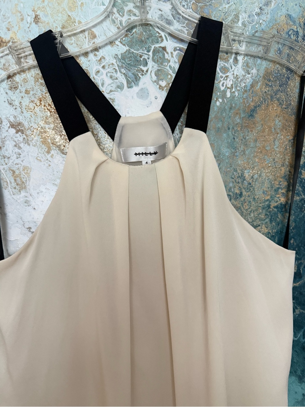 Milly Silk Cream Halter top with Black Straps nwt 4